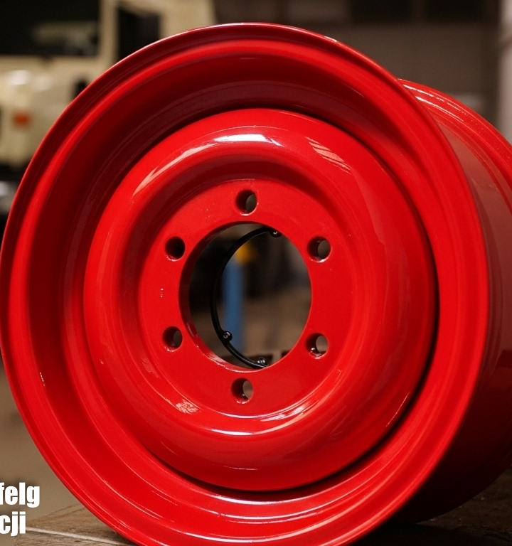 Renowacja felg 20 calowych do klasycznego Mercedes Unimog – śrutowanie i lakierowanie proszkowe RAL 3020