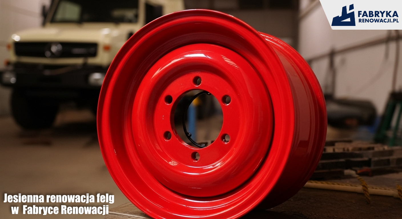 Renowacja felg 20 calowych do klasycznego Mercedes Unimog – śrutowanie i lakierowanie proszkowe RAL 3020